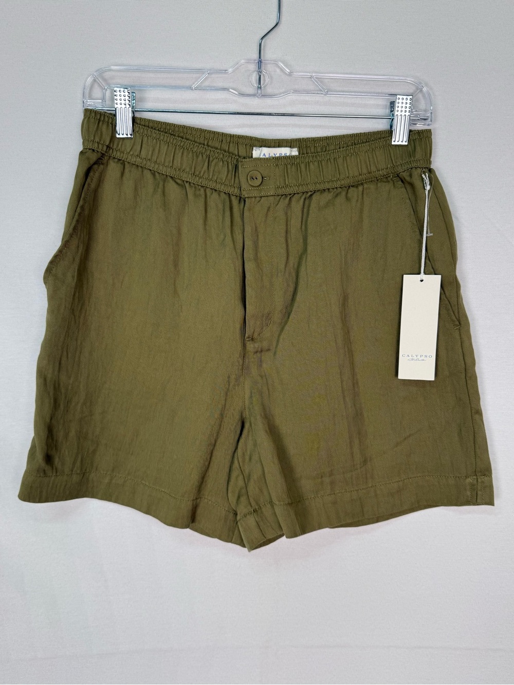 Calypso St. Barth Olive High-Waist Linen-Blend Women's Shorts